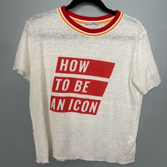 Zara W/B ‘How To Be Icon’ Graphic Tee Red Ringer White Shirt Women’s Large - Picture 1 of 5